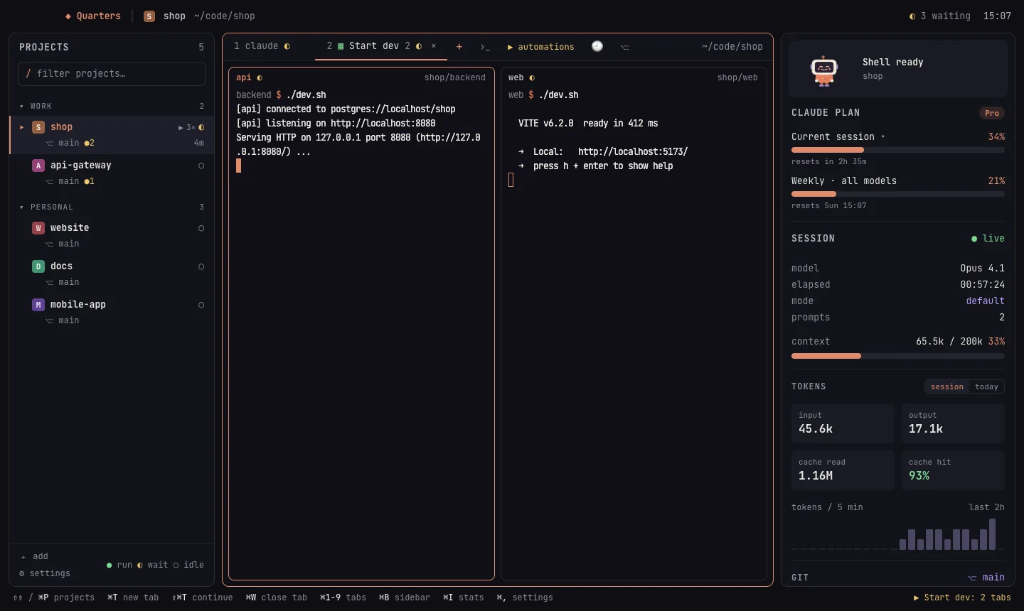 An automation running the backend and the frontend side by side